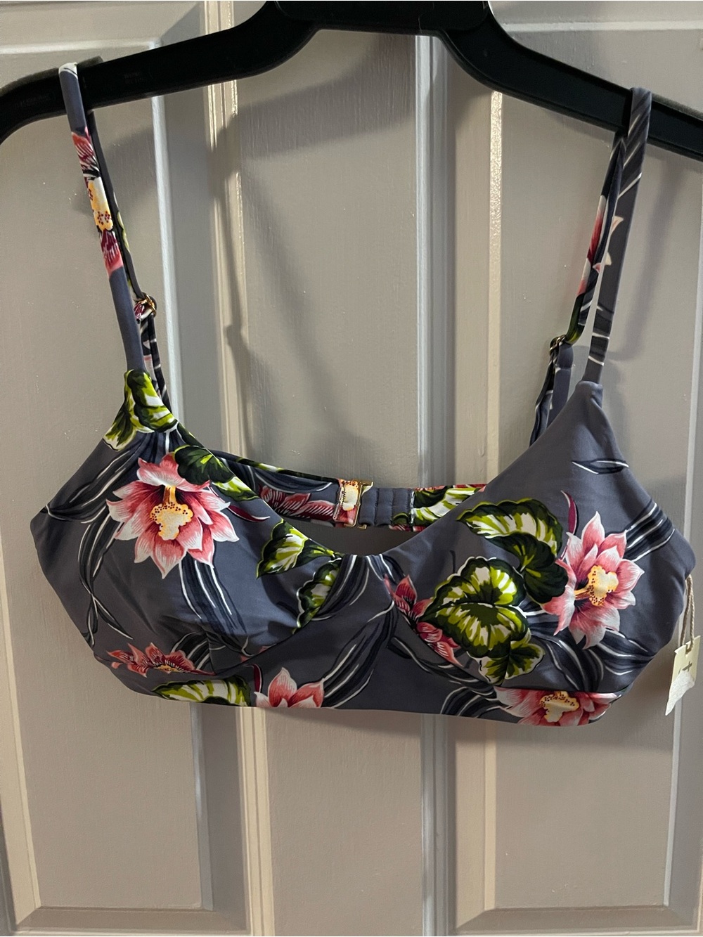 Tori Praver Swimwear Floral Bikini Top in Gray, Pink, Green
